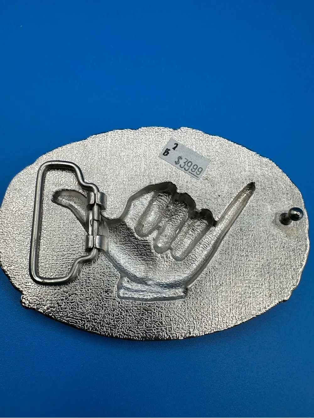 Vintage Hawaiian Islands Hang Loose Shaka Belt Buckle, NWT-Enamel in Silver Tone